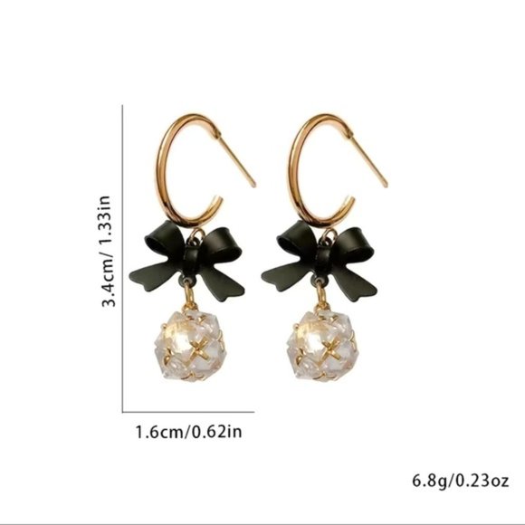 Diamond Ball Earrings with Bowknot Shape Pendant - Picture 4 of 7